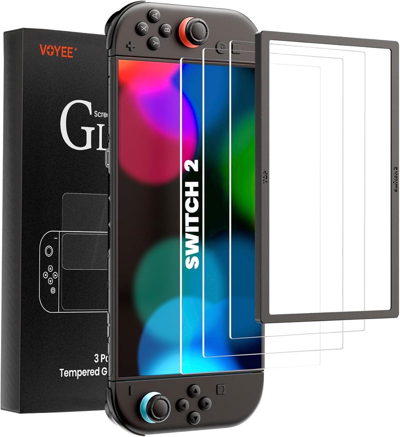 VOYEE Screen Protector for 2025 Switch 2, 7.9 Inch Tempered Glass 3 Packs, 9H Hardness Anti Scratch, Ultra HD Clear, Bubble Free, Touch Sensitive, Easy Installation Kit Included - Image 1